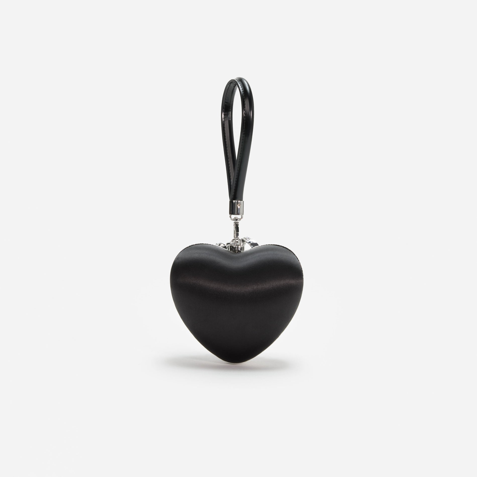 A photo of the Black Satin Top Handle Heart Clutch