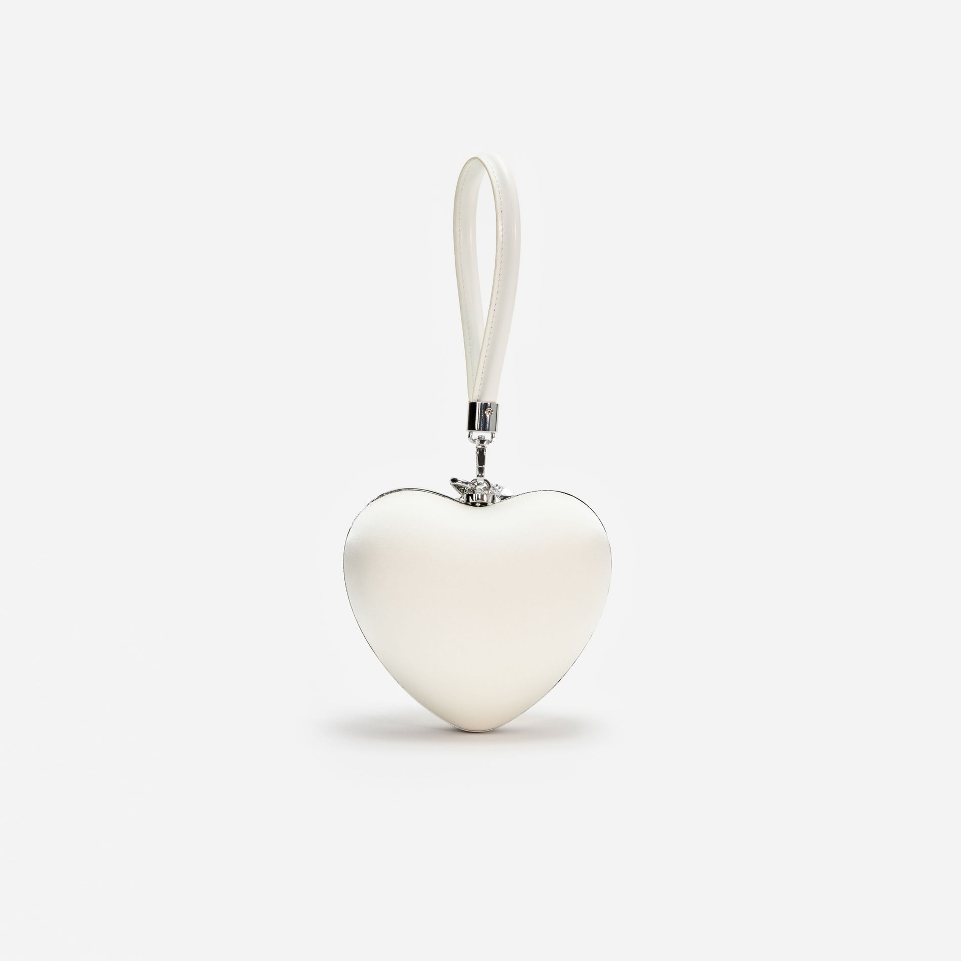 Cream Satin Top Handle Heart Clutch