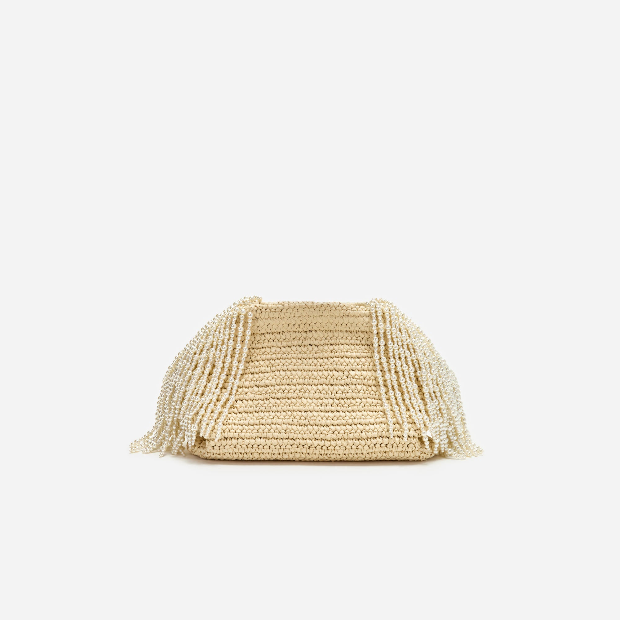 Raffia Pearl Fringe Clutch