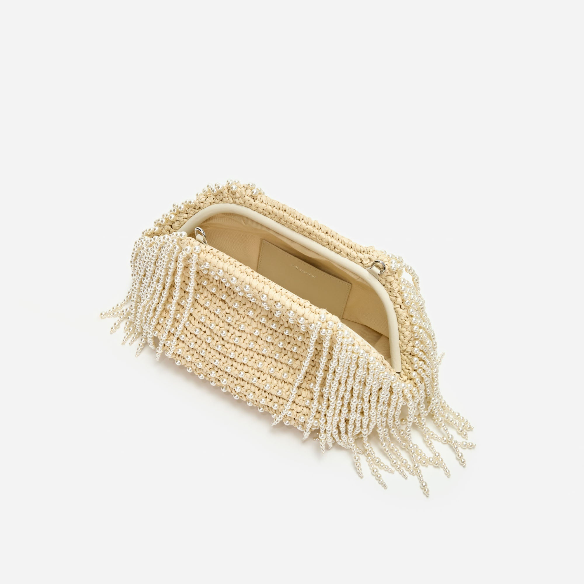 Raffia Pearl Fringe Clutch