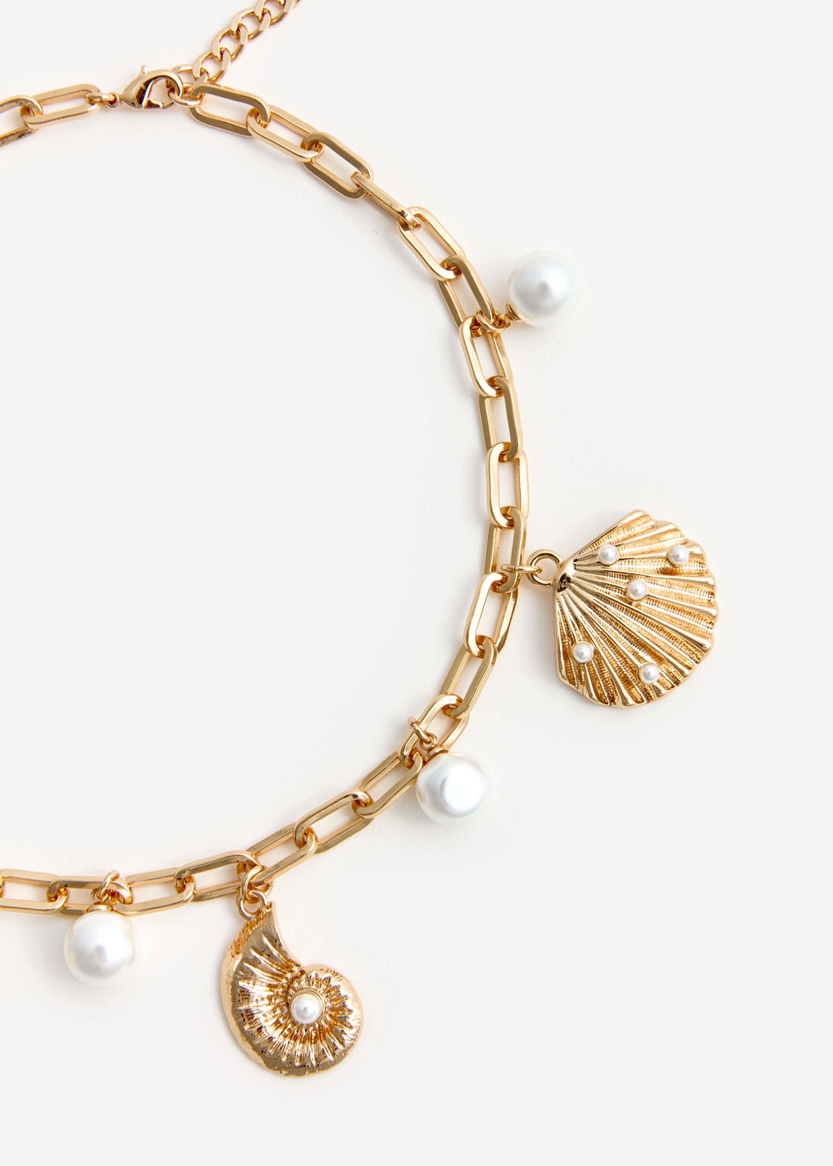 Gold Pearl Shell Charm Necklace