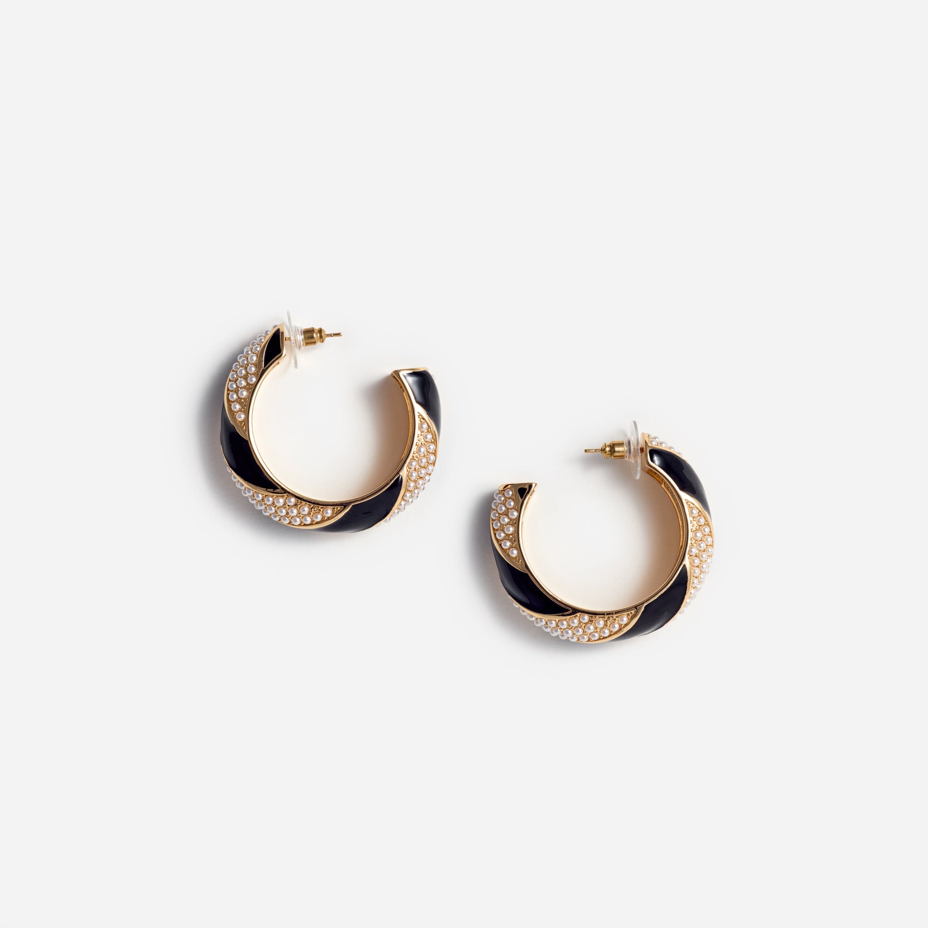 Black And Gold Pearl Hoop Earrings