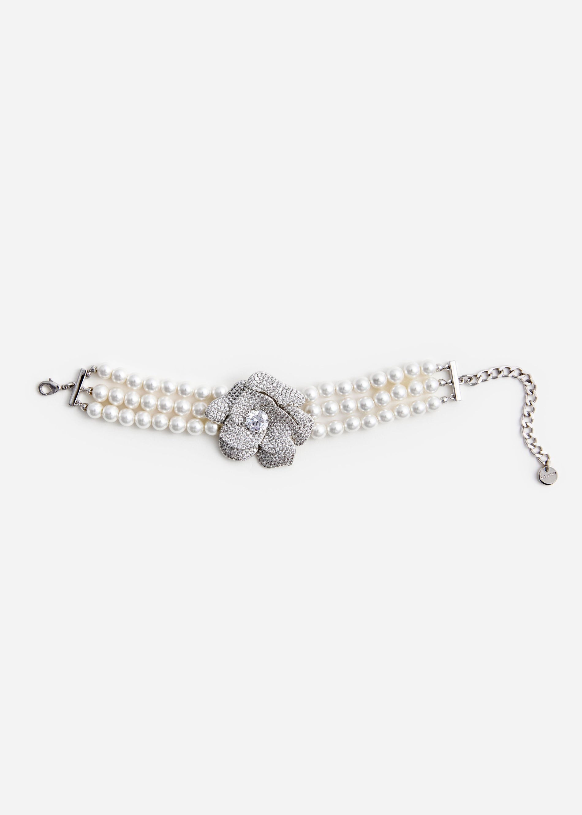 A photo of the Crystal Flower Pearl Bracelet