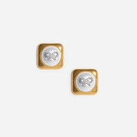 Bow Pearl Gold Square Earrings