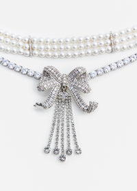 Crystal Bow Droplet Pearl Necklace