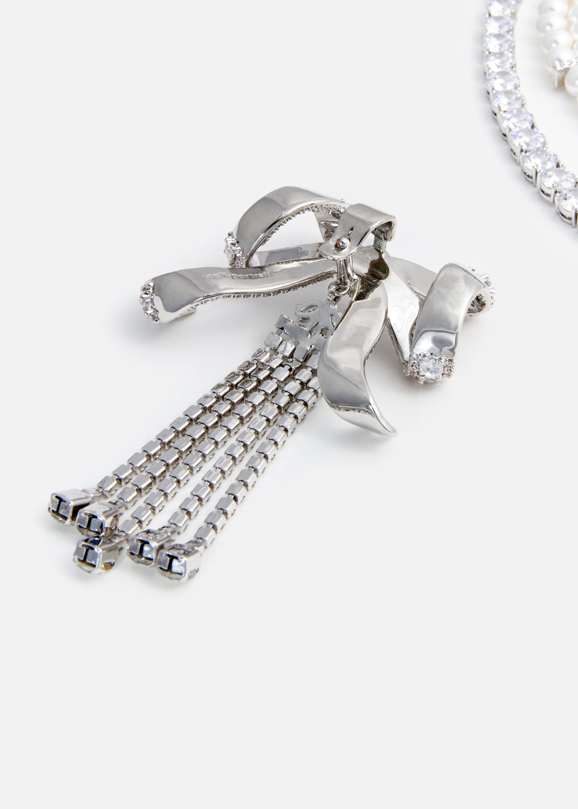 Crystal Bow Droplet Pearl Necklace