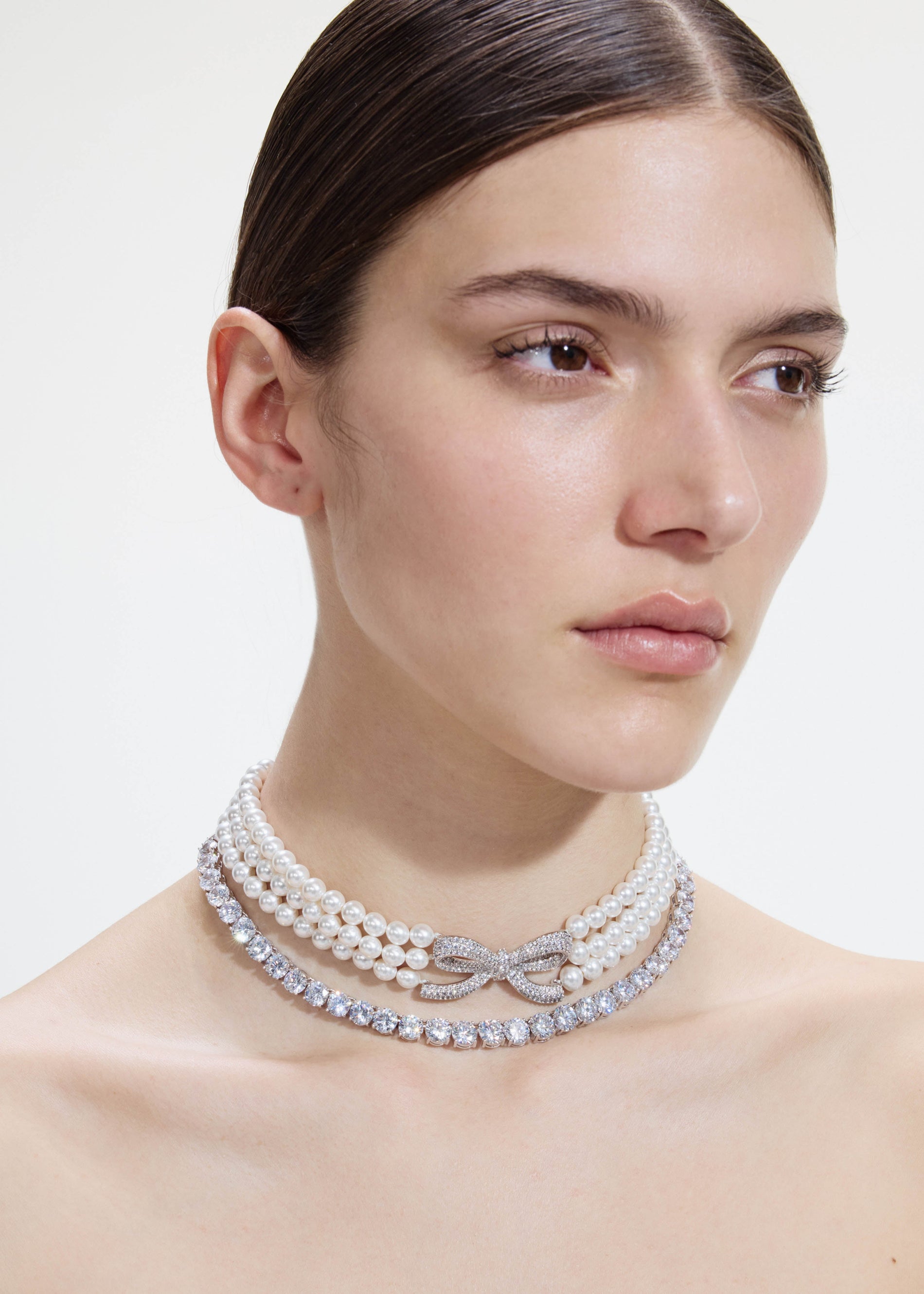 A photo of the Pearl Crystal Bow Choker