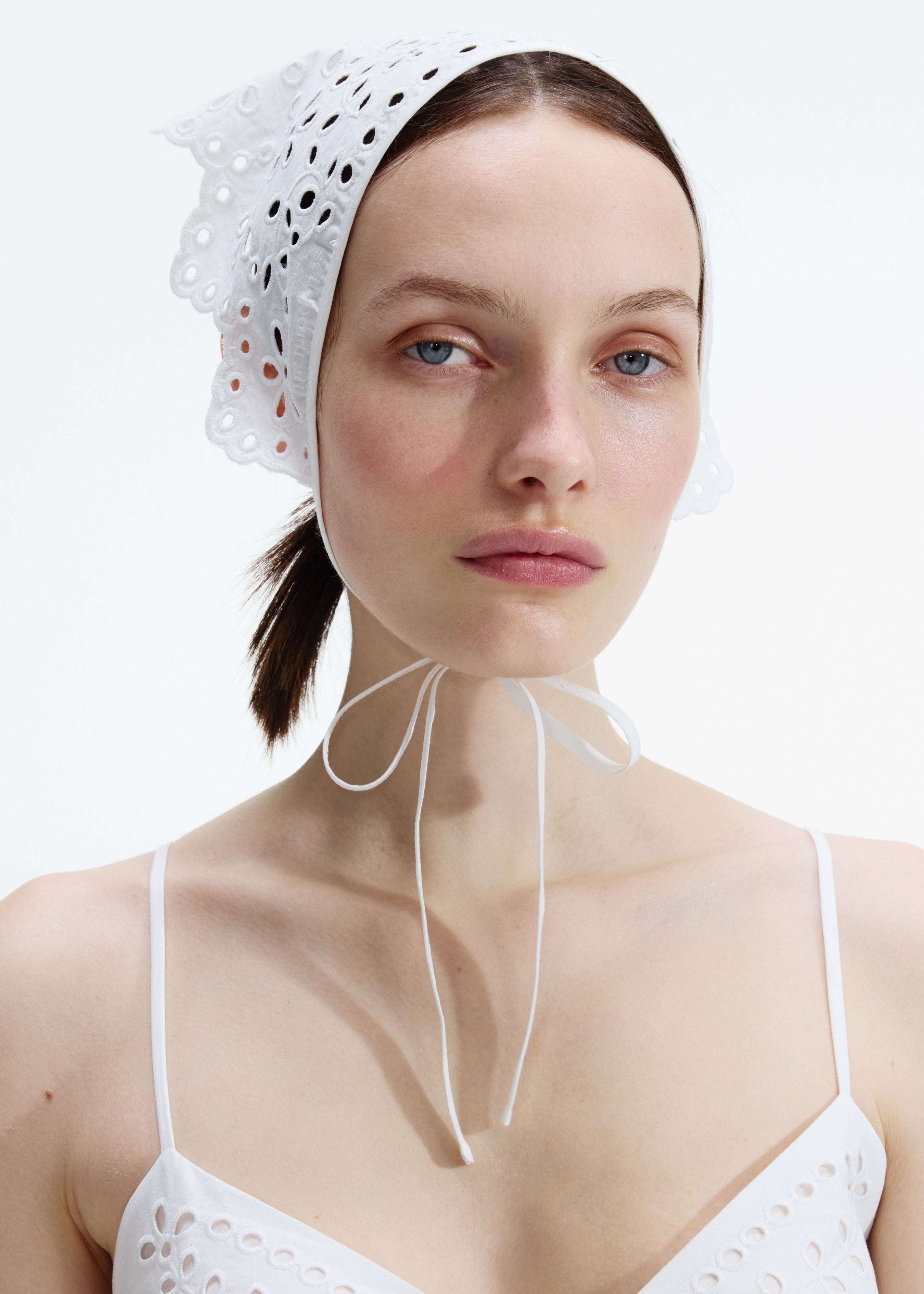 White Cotton Embroidered Bandana