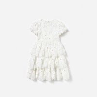 White Embellished Tulle Short Sleeve Dress