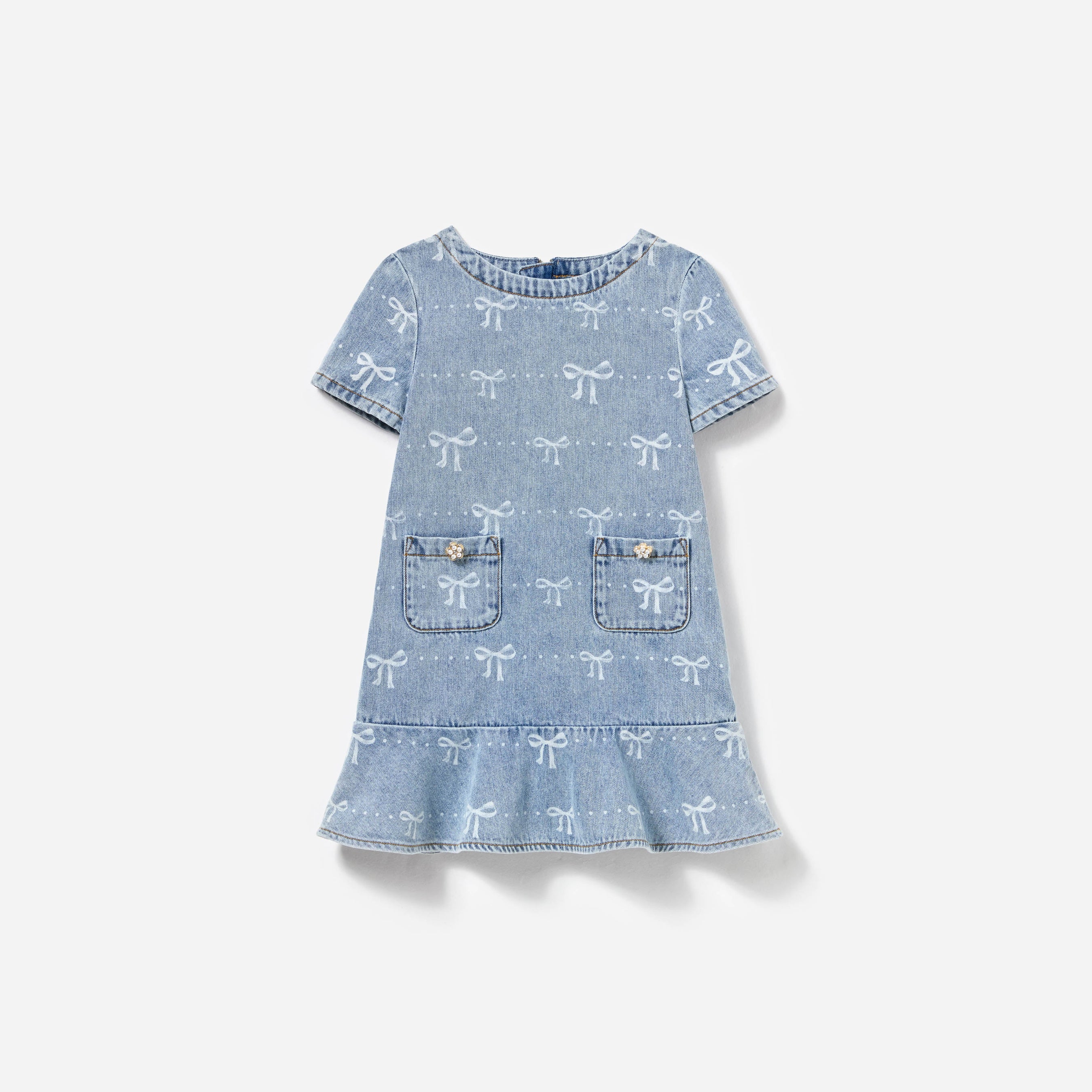 Light Blue Bow Denim Dress