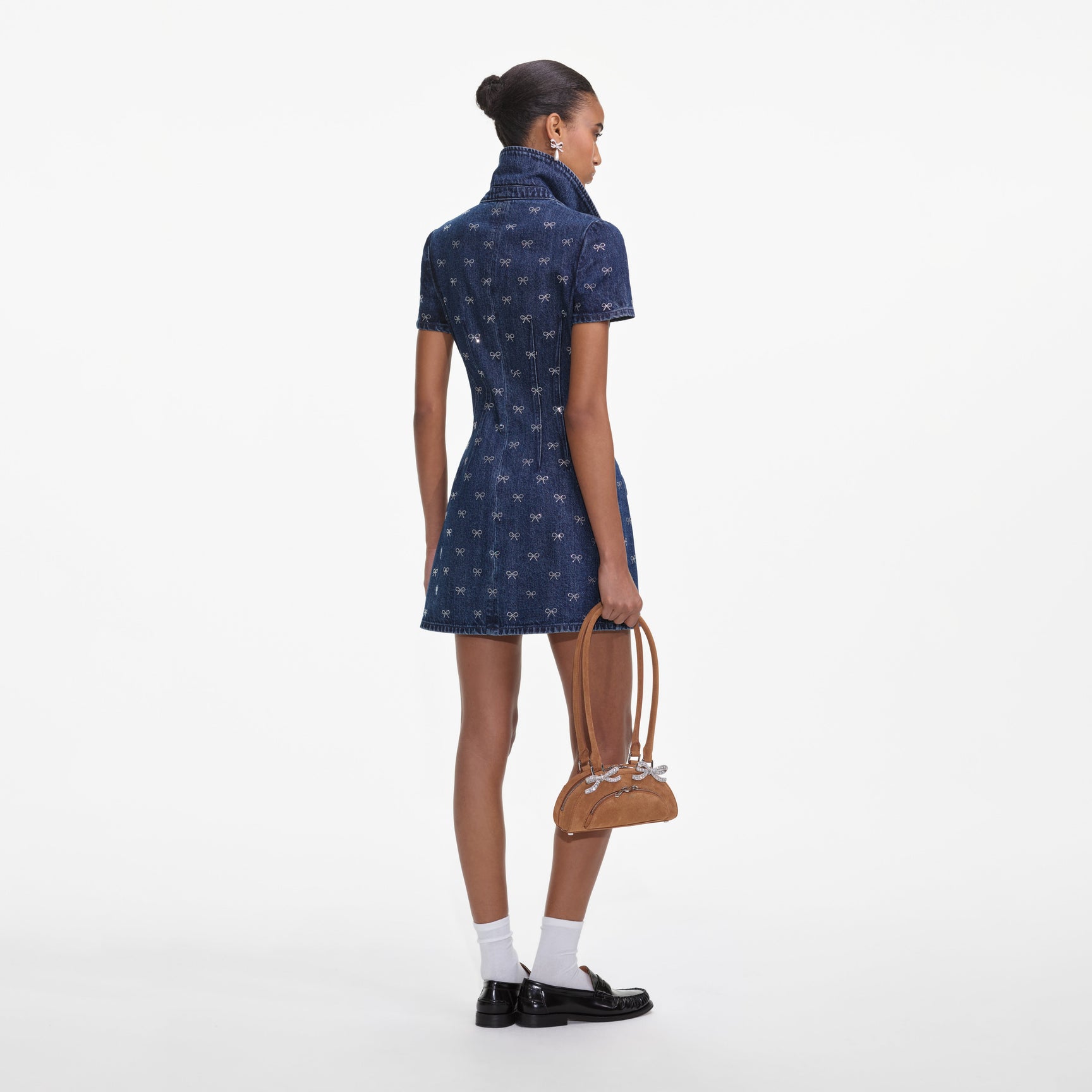 BTSS26024D-Jean Patch 3/4 Sleeve Dress-Blue Denim/Bow