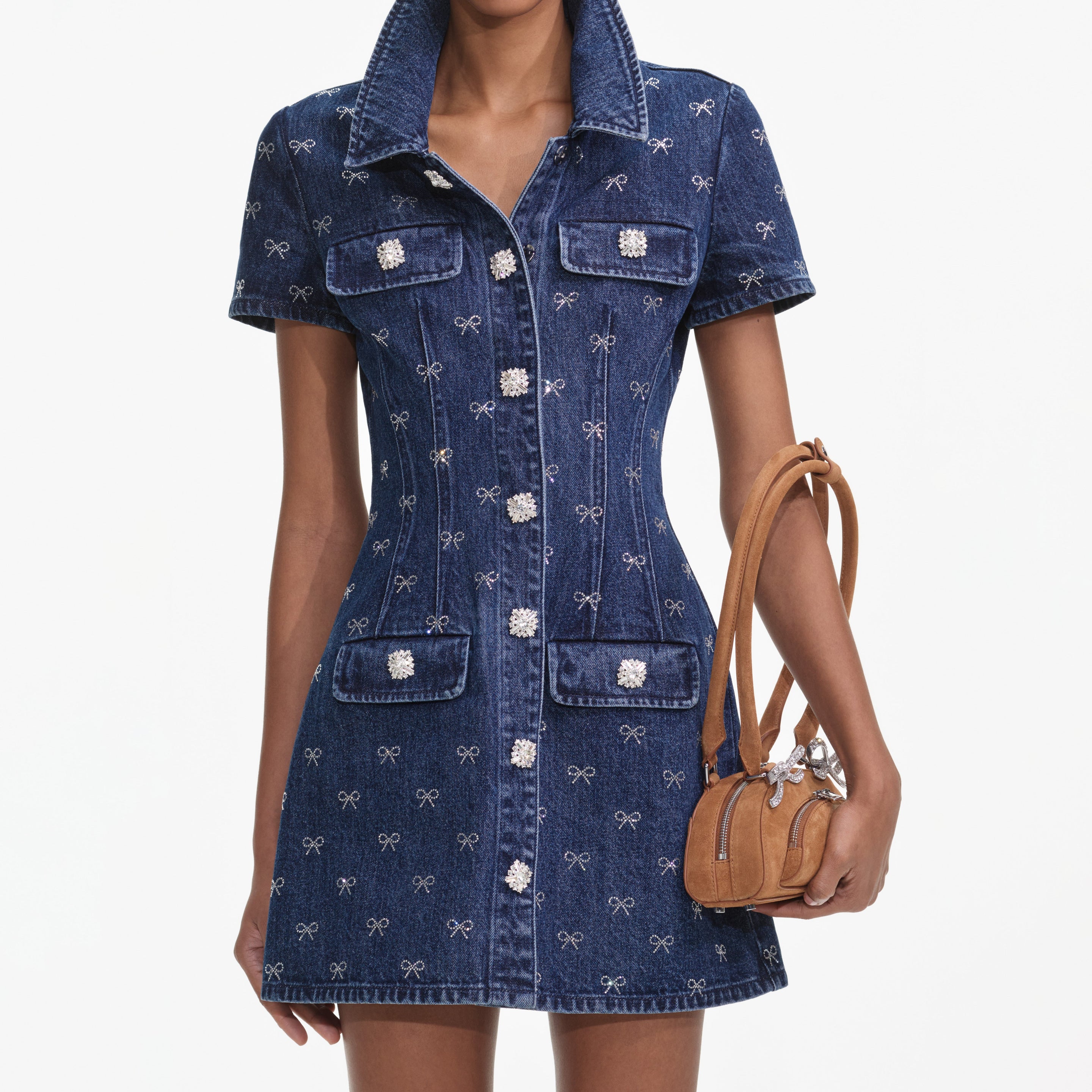 self portrait diamante denim dress Diamante Denim Mini Dress