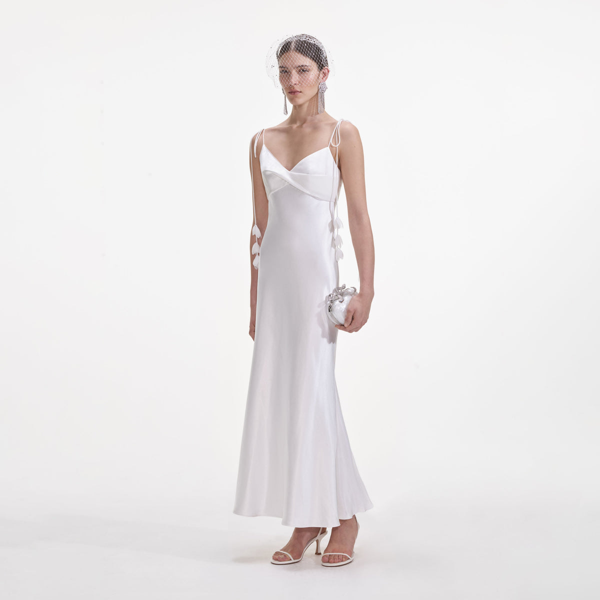 White Satin Flower Midi Dress – self-portrait-US