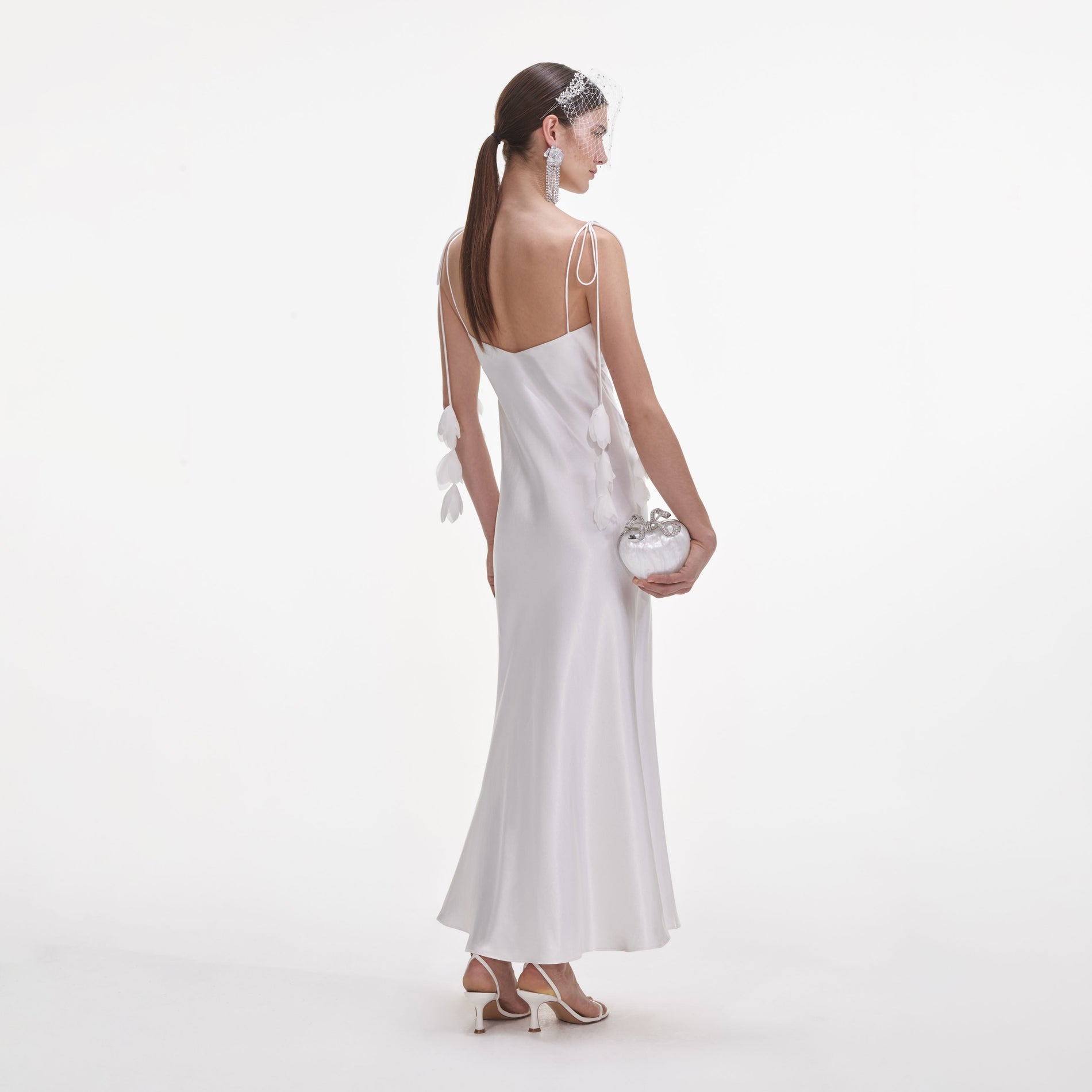 White Satin Flower Midi Dress