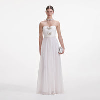 White Chiffon Bow Maxi Dress