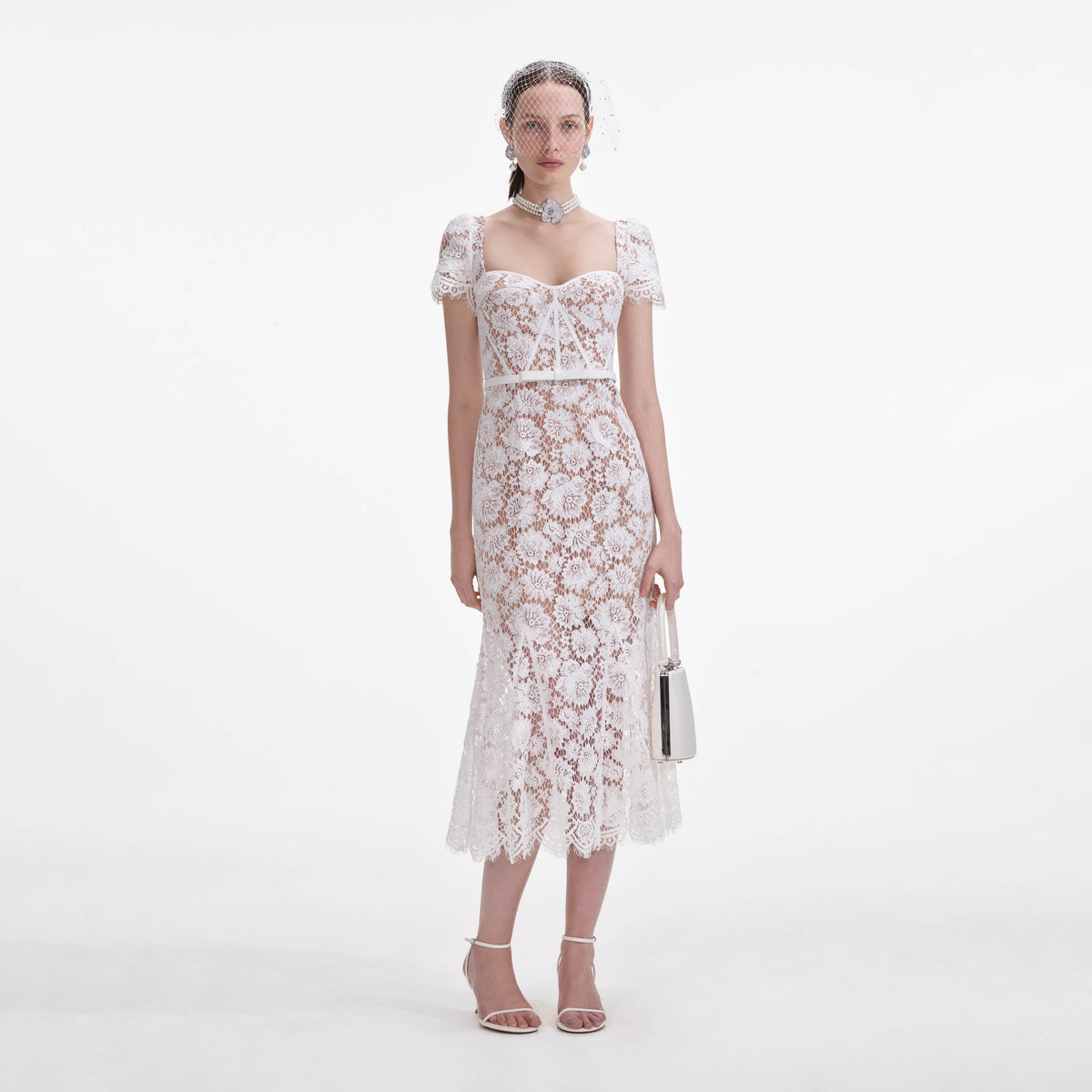 self portrait embroidered lace dress self-portrait - White Lace Embellished Midi Dress