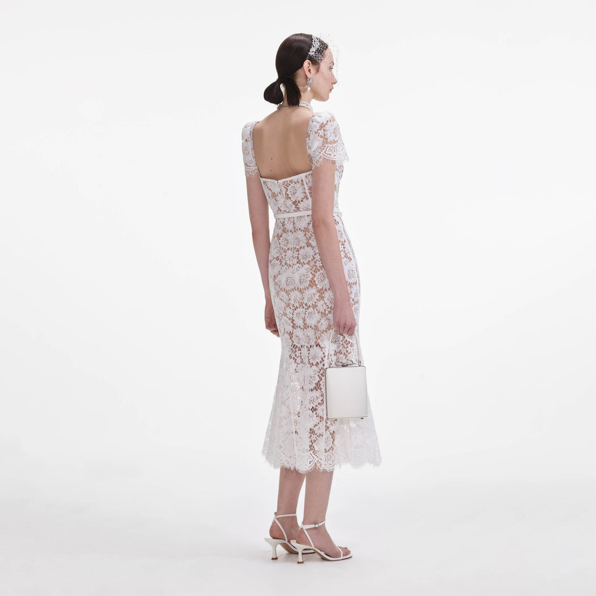 self portrait lace tiered midi dress self-portrait Chiffon Lace-Trim Midi Dress
