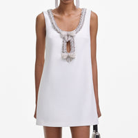 White Bonded Crepe Mini Dress