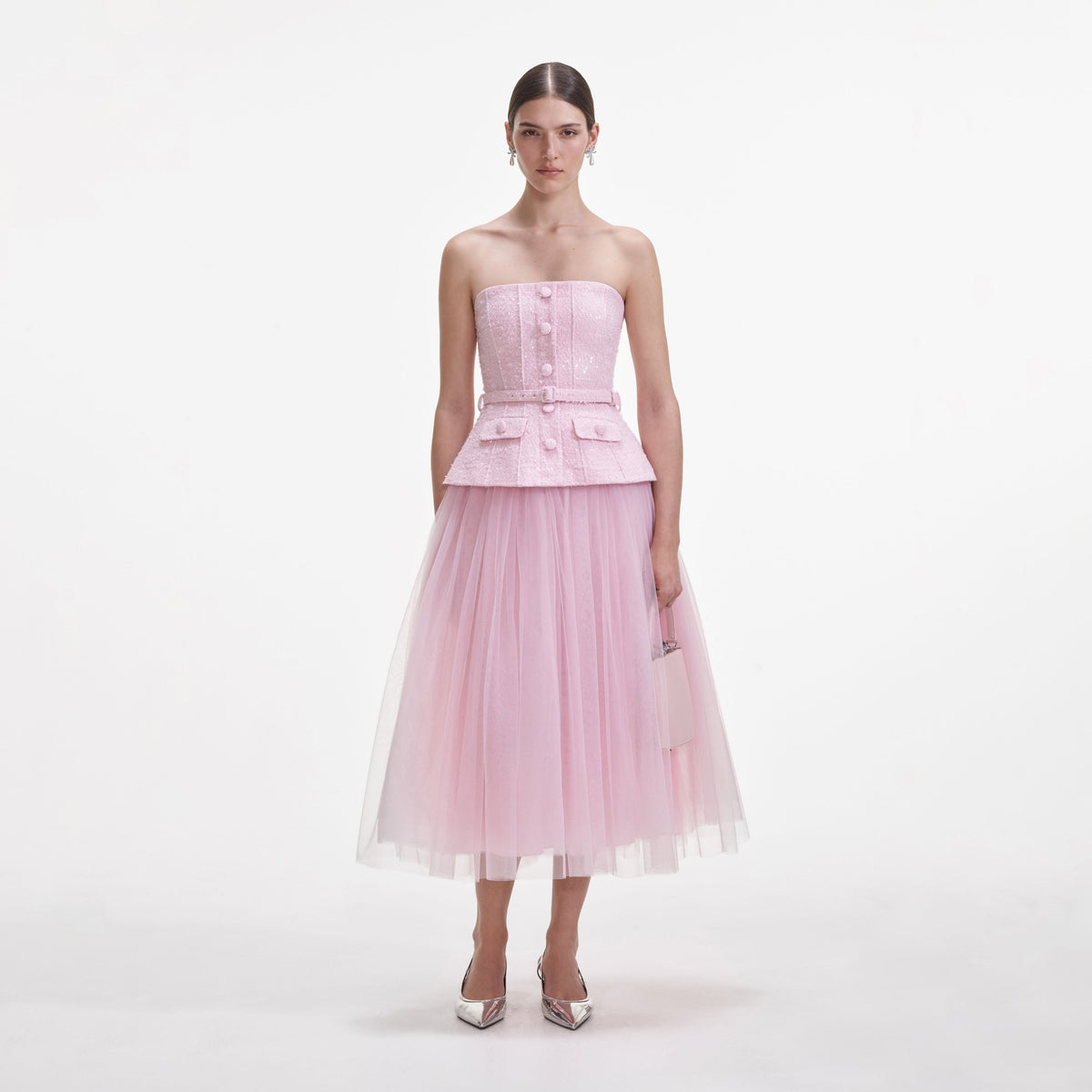 Pink Boucle Tulle Midi Dress – self-portrait-US Pink Boucle Tulle Midi Dress – self-portrait-US