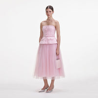 Pink Boucle Tulle Midi Dress