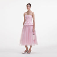 Pink Boucle Tulle Midi Dress