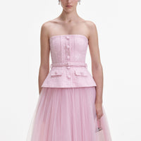 Pink Boucle Tulle Midi Dress