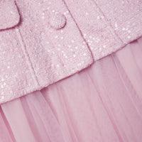 Pink Boucle Tulle Midi Dress