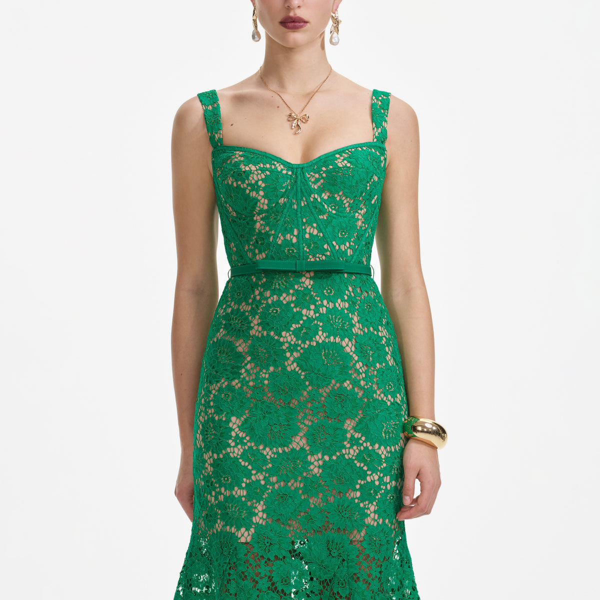self portrait green cord lace midi dress Self Portrait Green Cord Lace Midi Dress