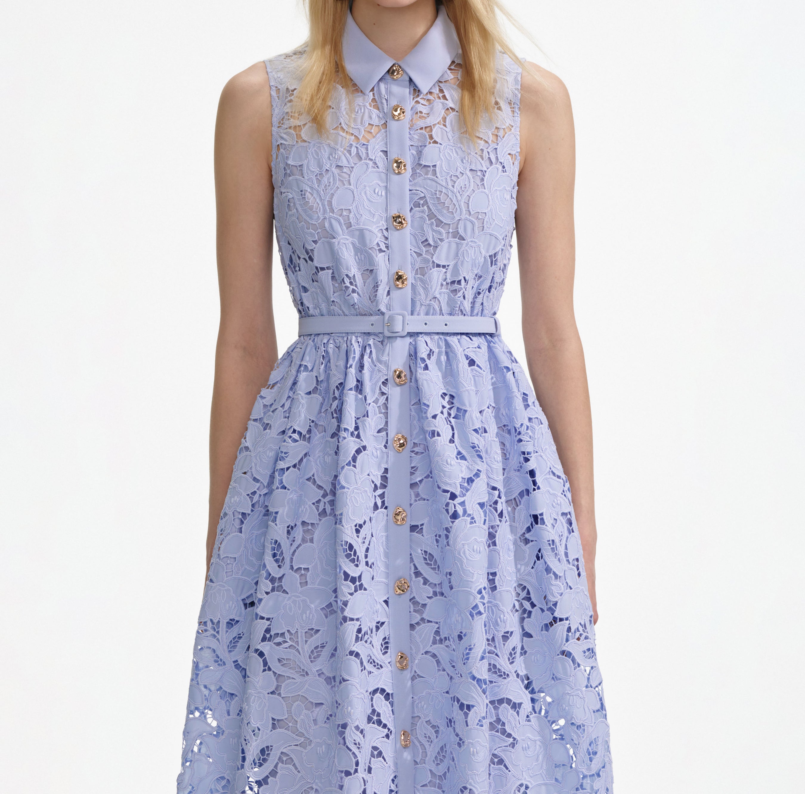 Blue Lace Sleeveless Midi Dress