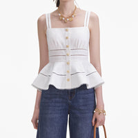 White Linen Peplum Top