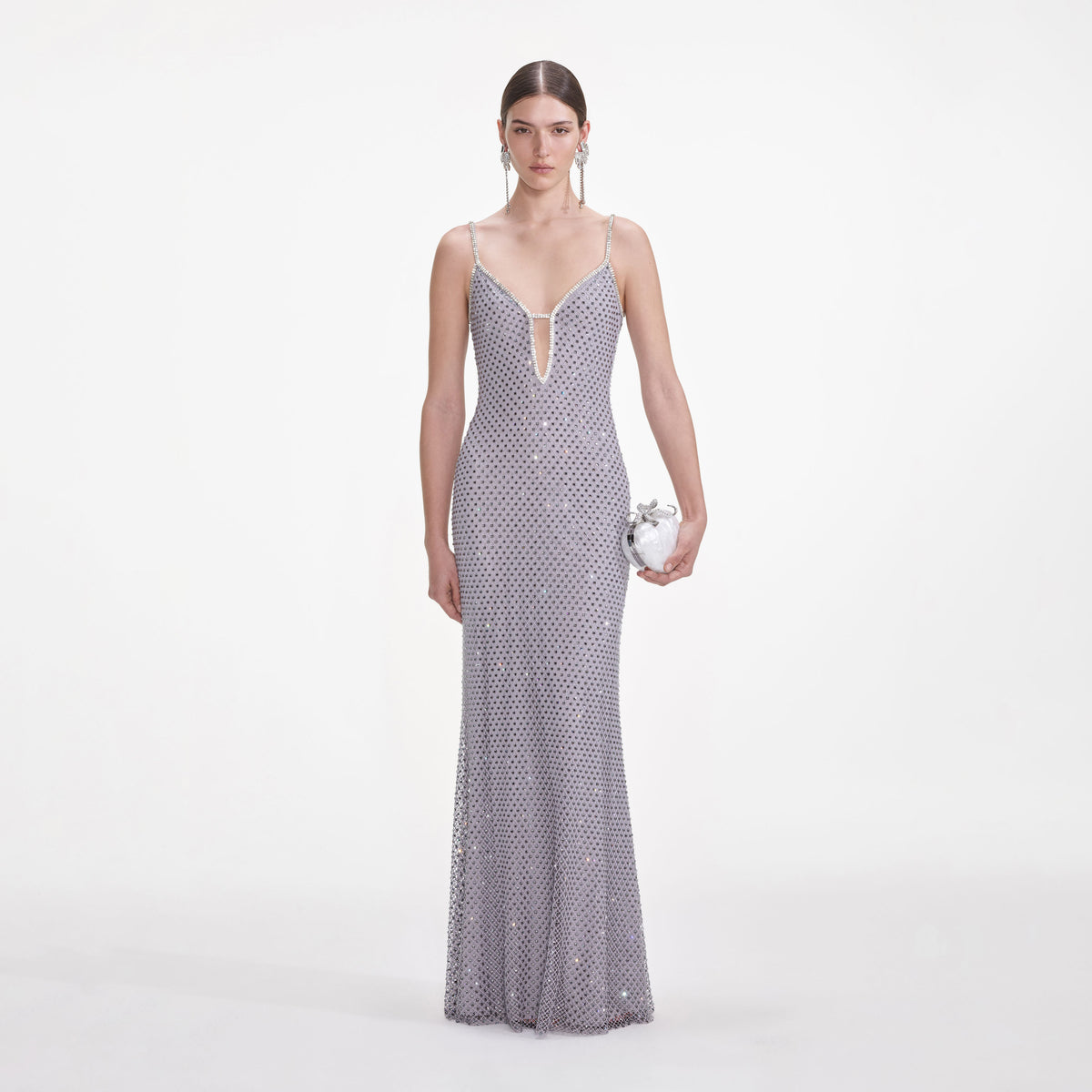 cream square rhinestone fishnet maxi dress SELF-PORTRAIT BANGKOK | CREAM SQUARE RHINESTONE FISHNET MAXI DRESS