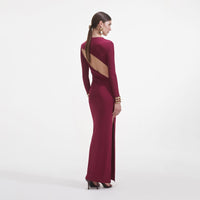 Burgundy Jersey Gathered Midi Dress