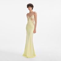 Yellow Lace Satin Maxi Dress