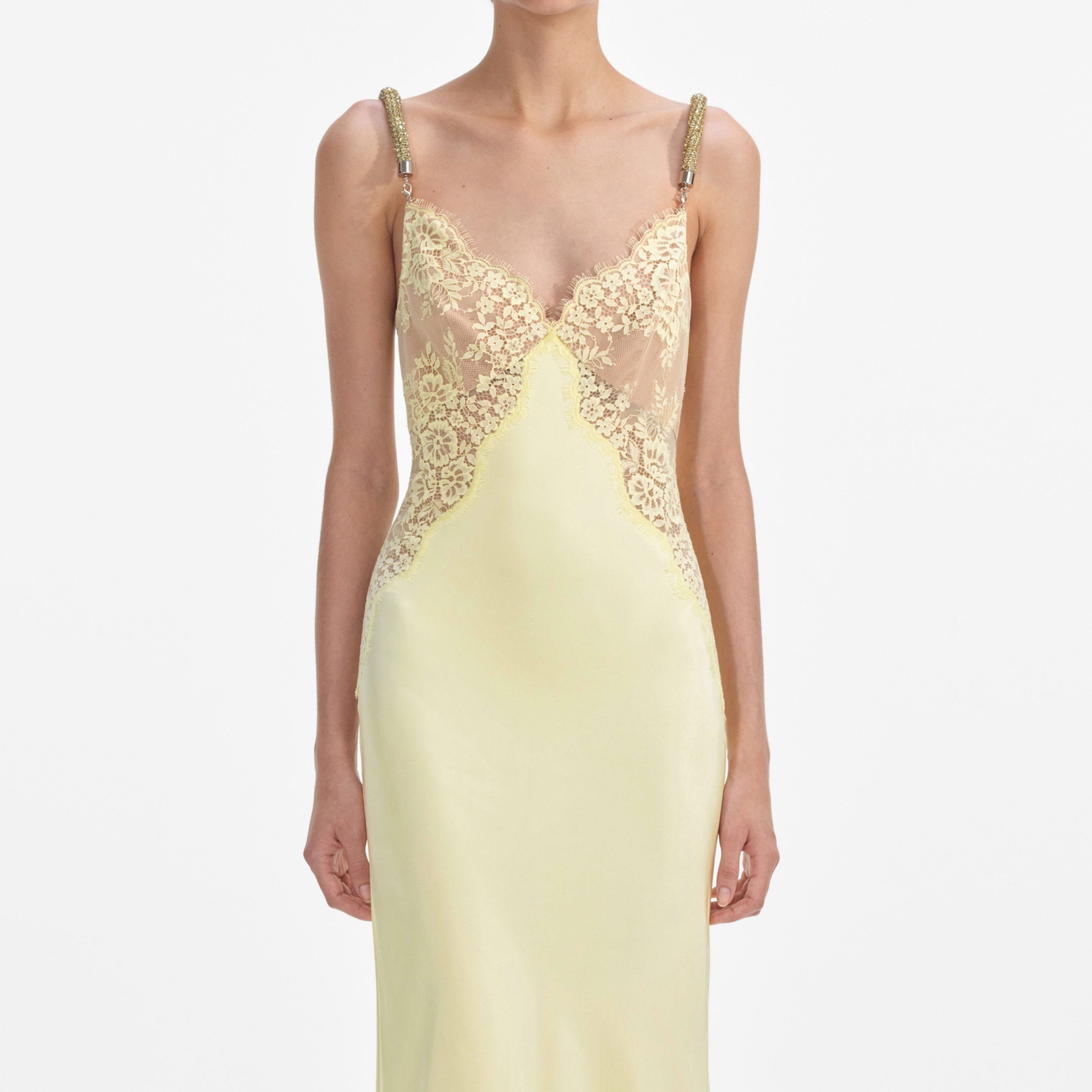 Yellow Lace Satin Maxi Dress