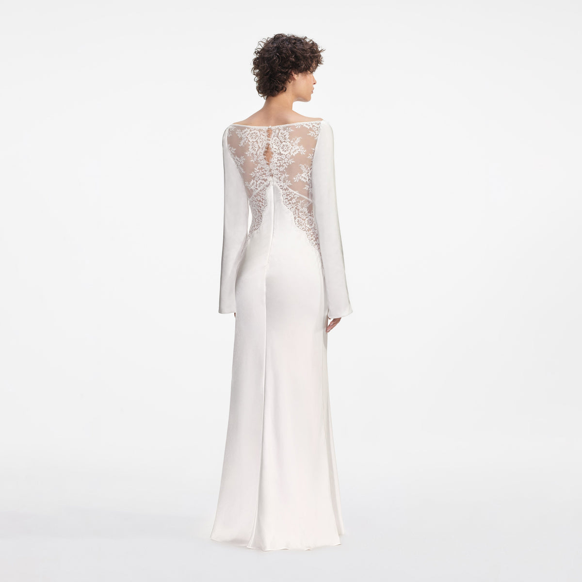 White Lace Satin Long Sleeve Maxi Dress | Christopher Kane 