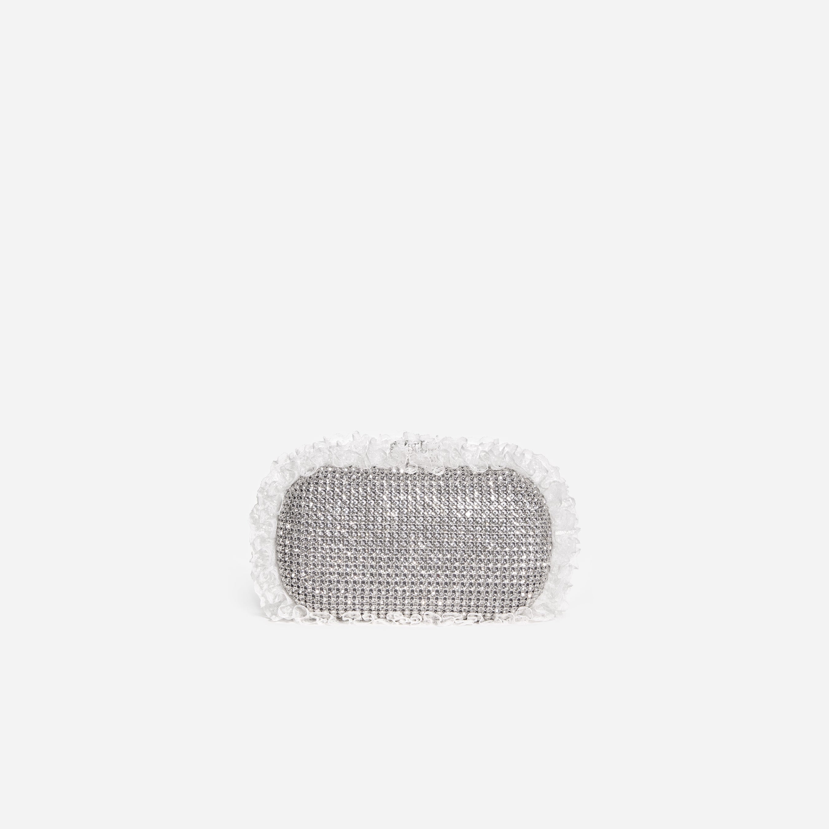 Silver Crystal Lace Detail Clutch