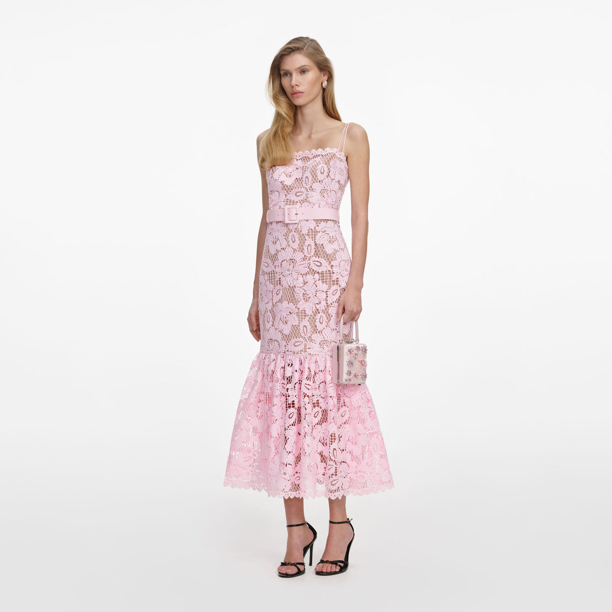 self-portrait Crochet Lace Midi Dress in Pink