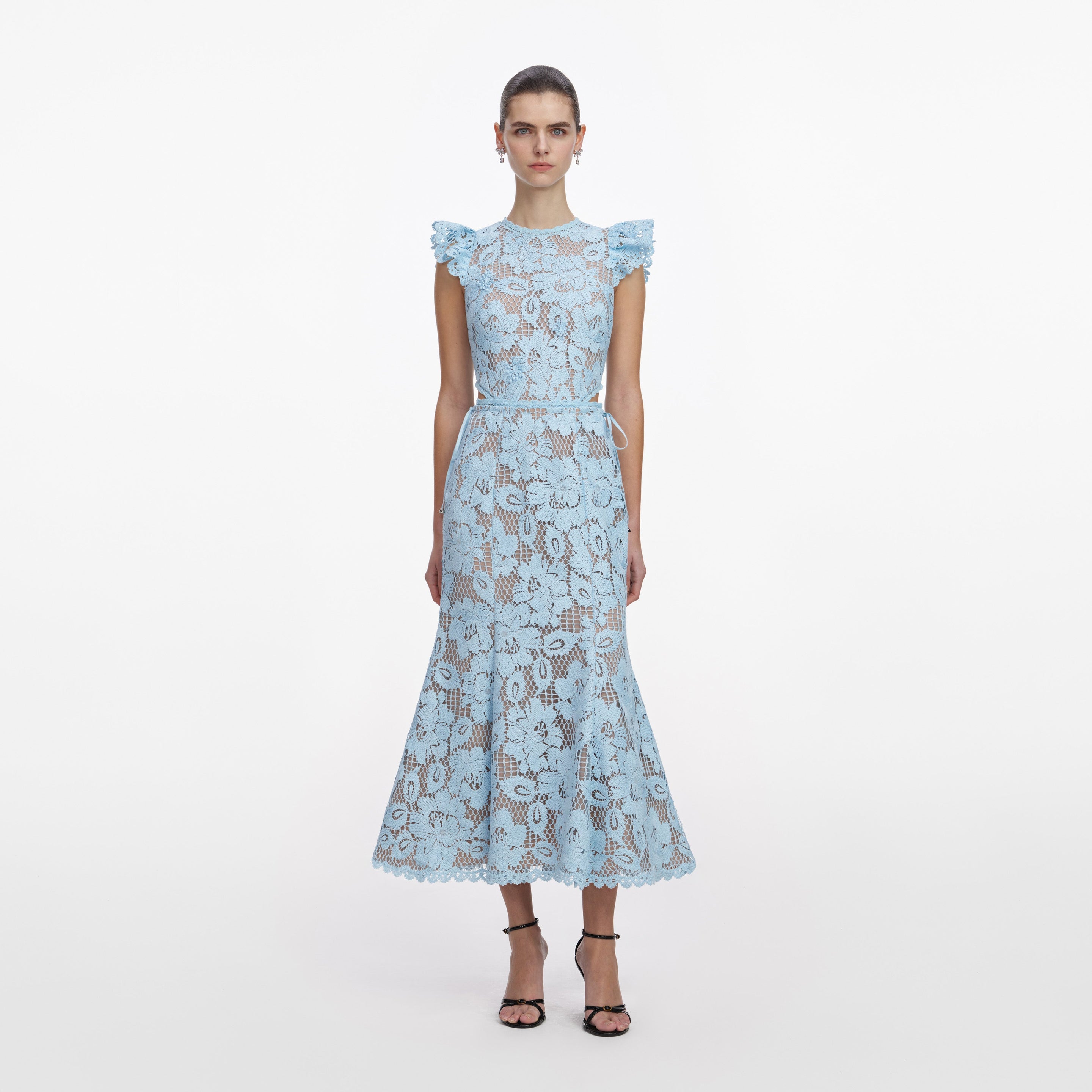 self-portrait - Blue Crochet Lace Midi Dress