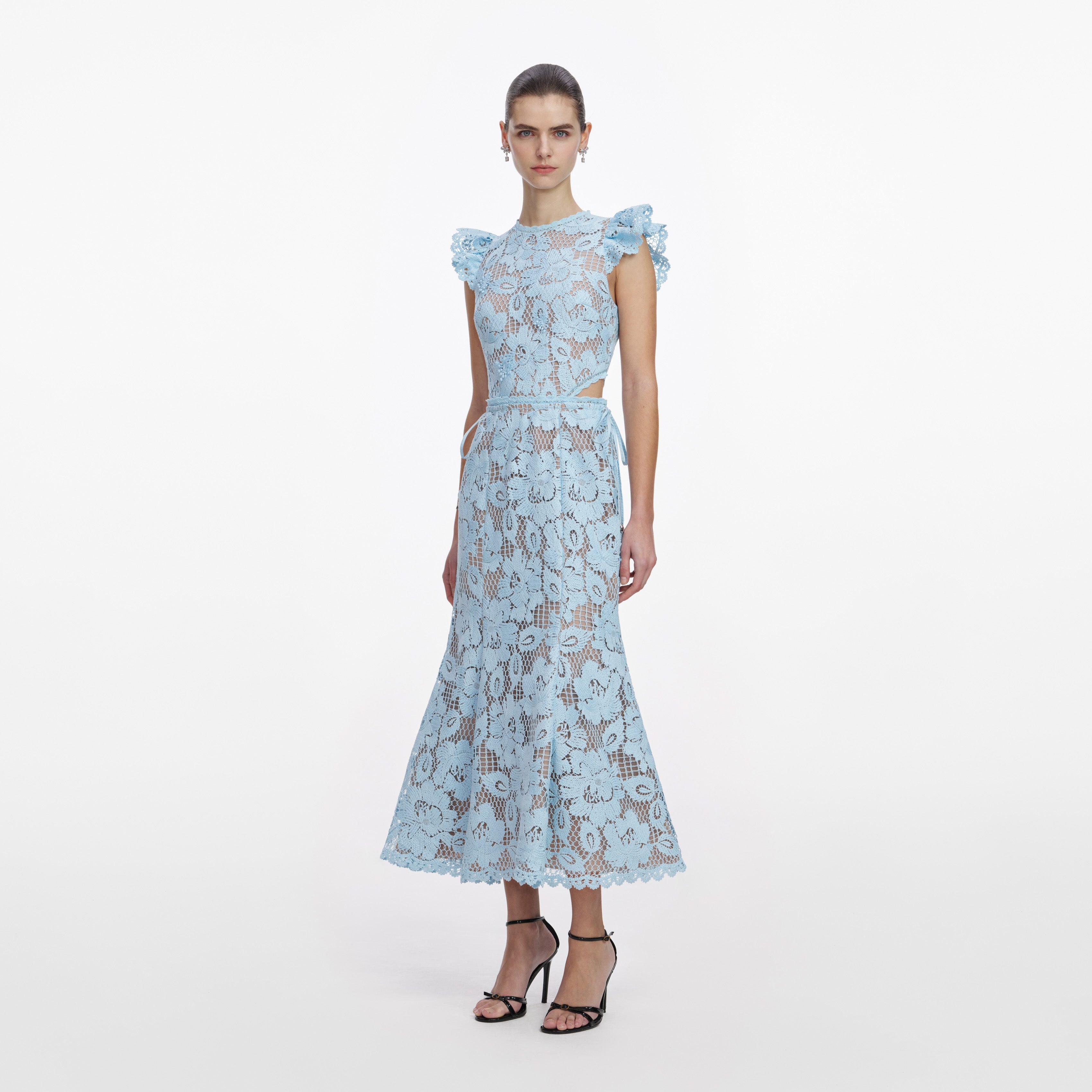 Blue Flower Lace Midi Dress – self-portrait-US