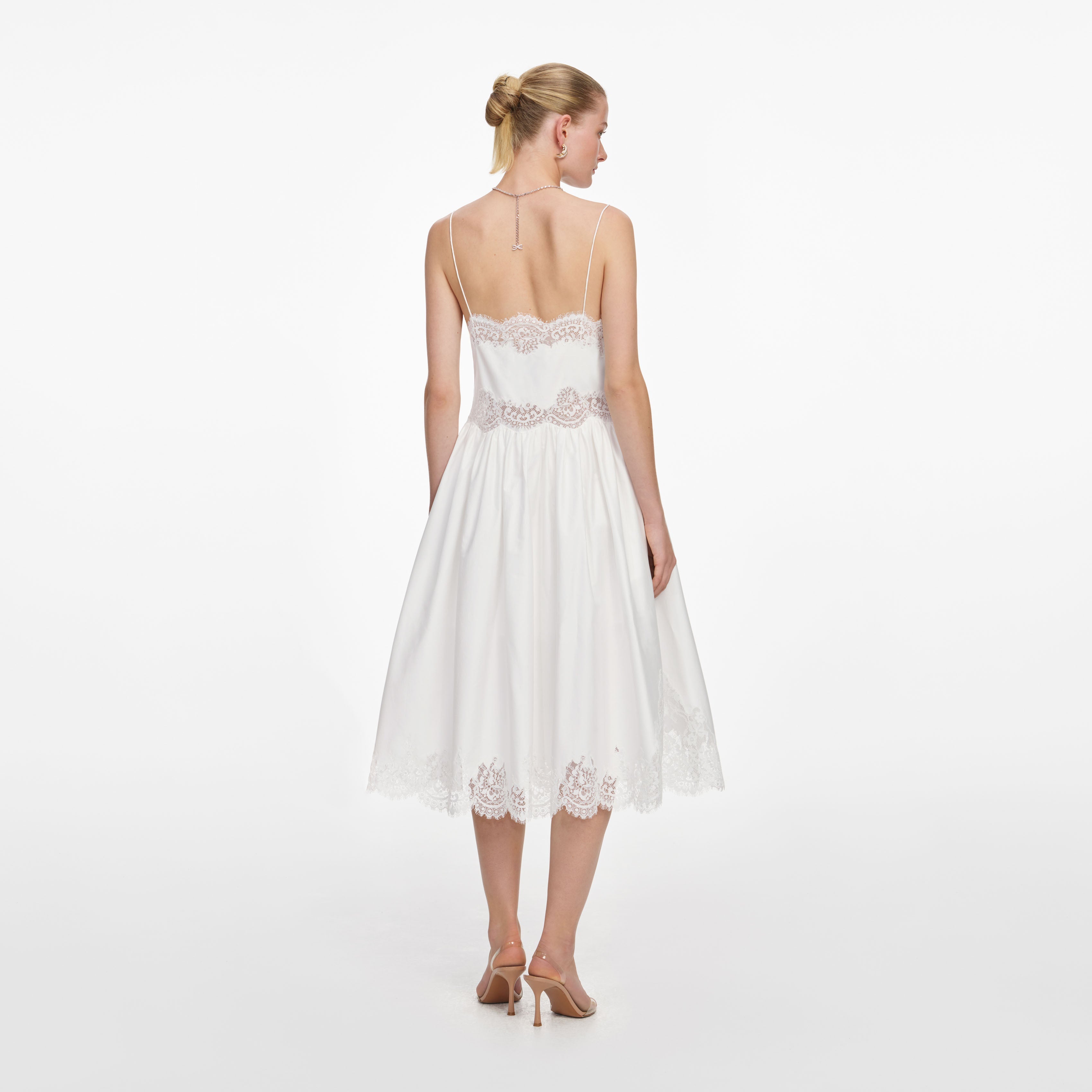 美品 SELF PORTRAIT Cotton Lace Midi Dress White Cotton Lace Trim Midi Dress – self-portrait-US