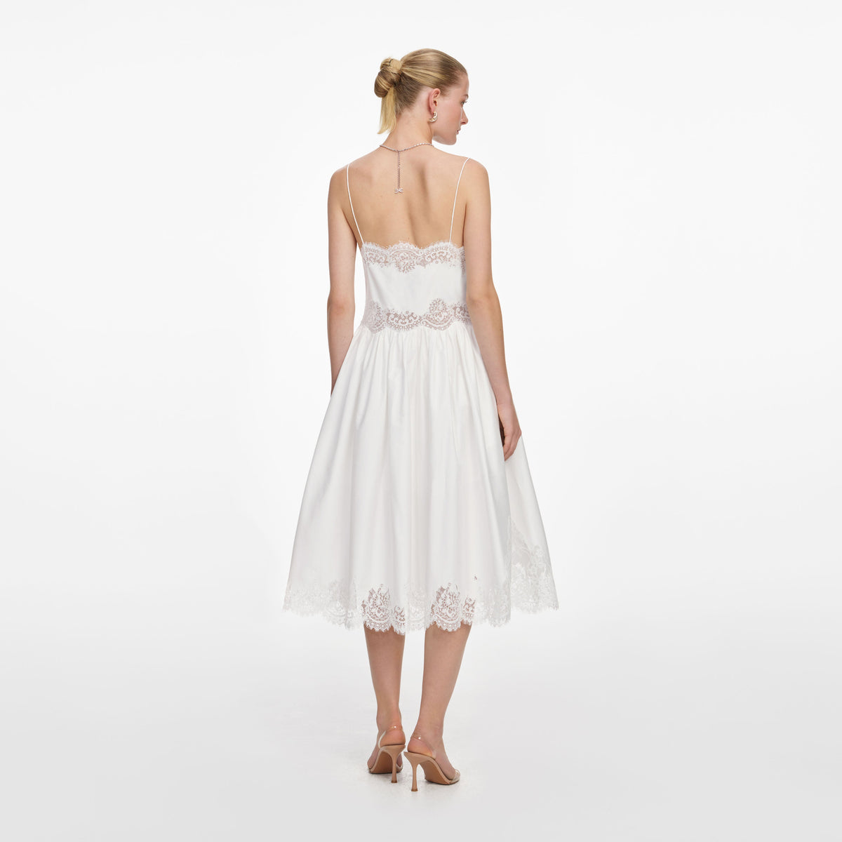 Self-Portrait - White Cotton Lace Trim Midi Dress - US 6 Self-Portrait - White Cotton Lace Trim Midi Dress - US 6