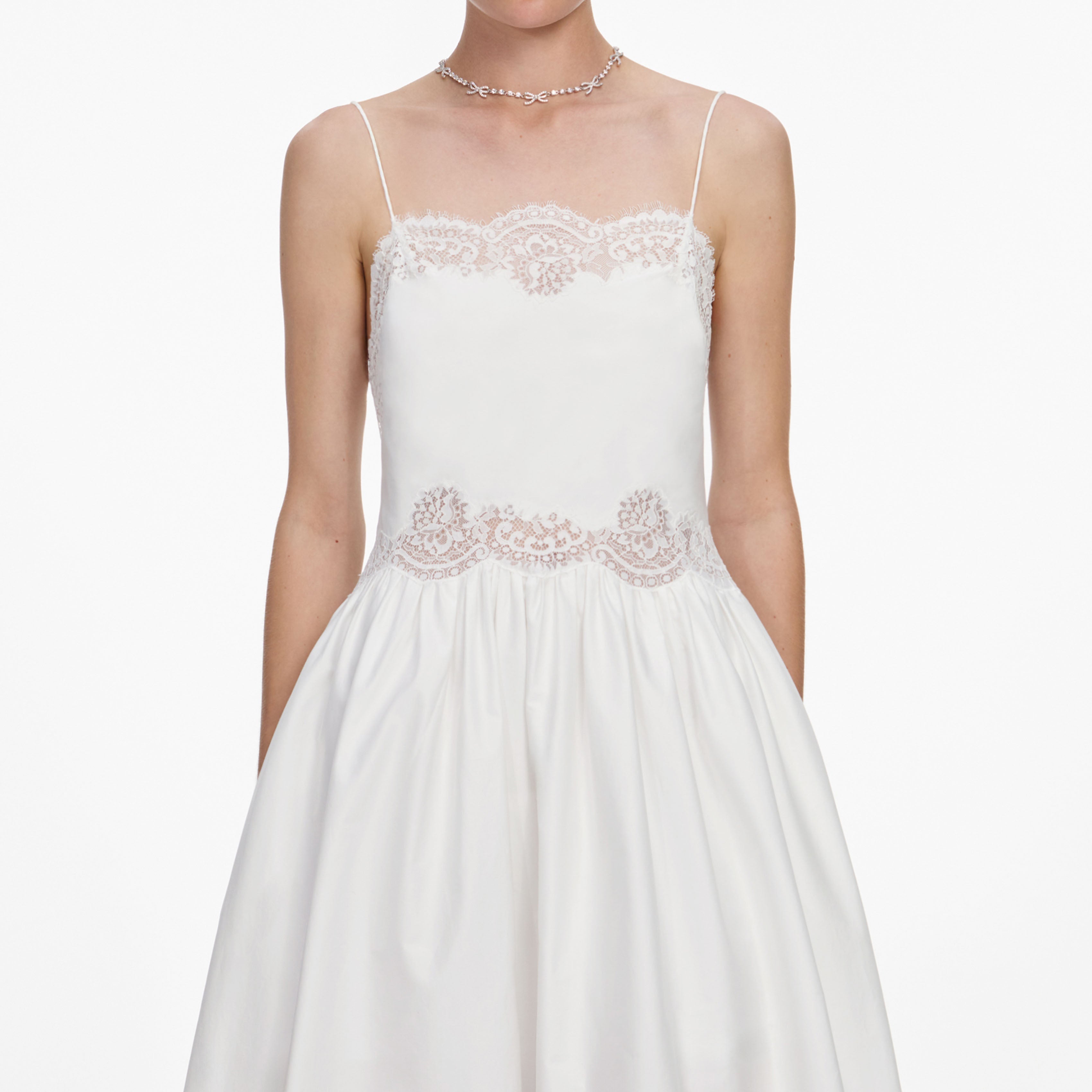 White Cotton Lace Trim Midi Dress – self-portrait-US