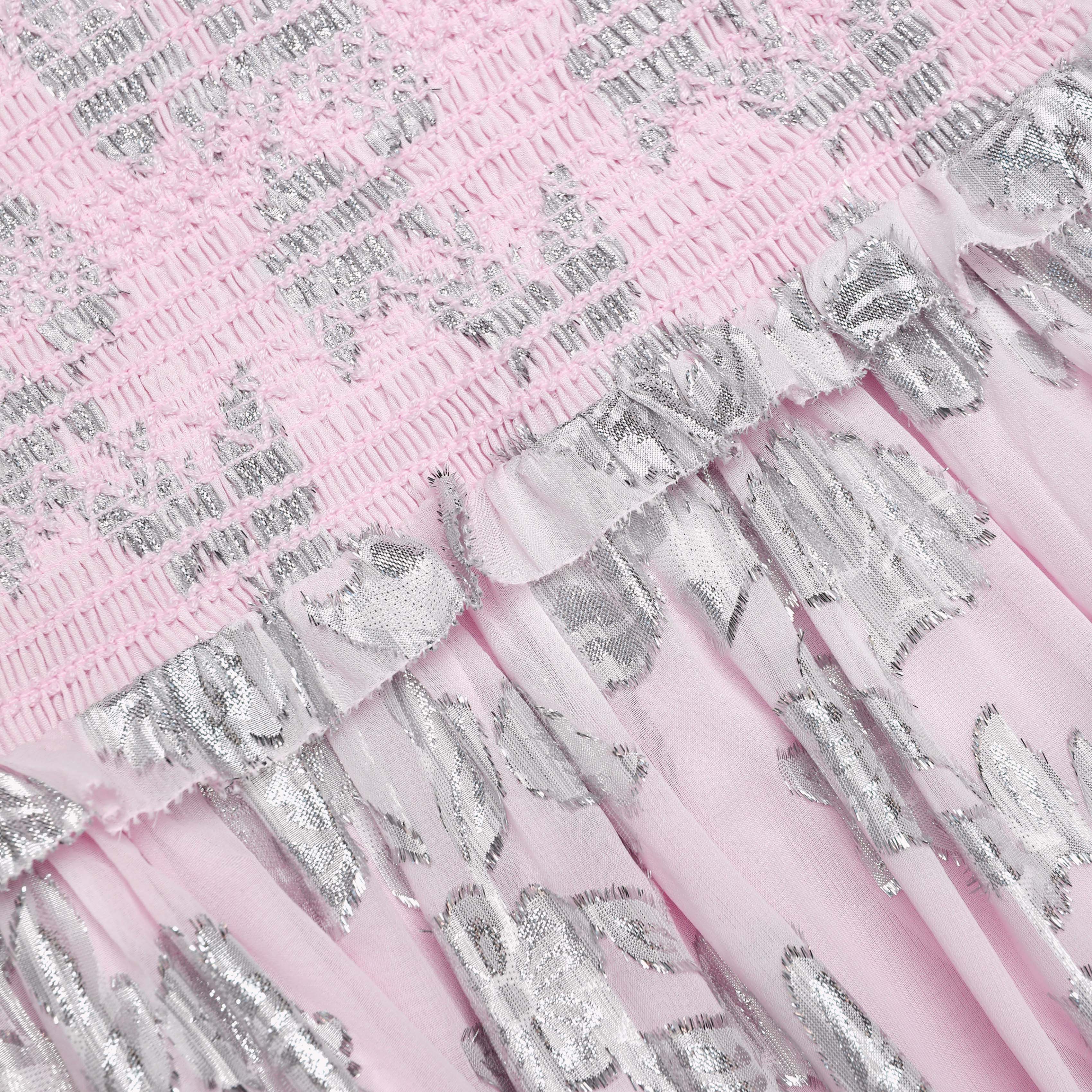 Pink Metallic Chiffon Flower Maxi Dress