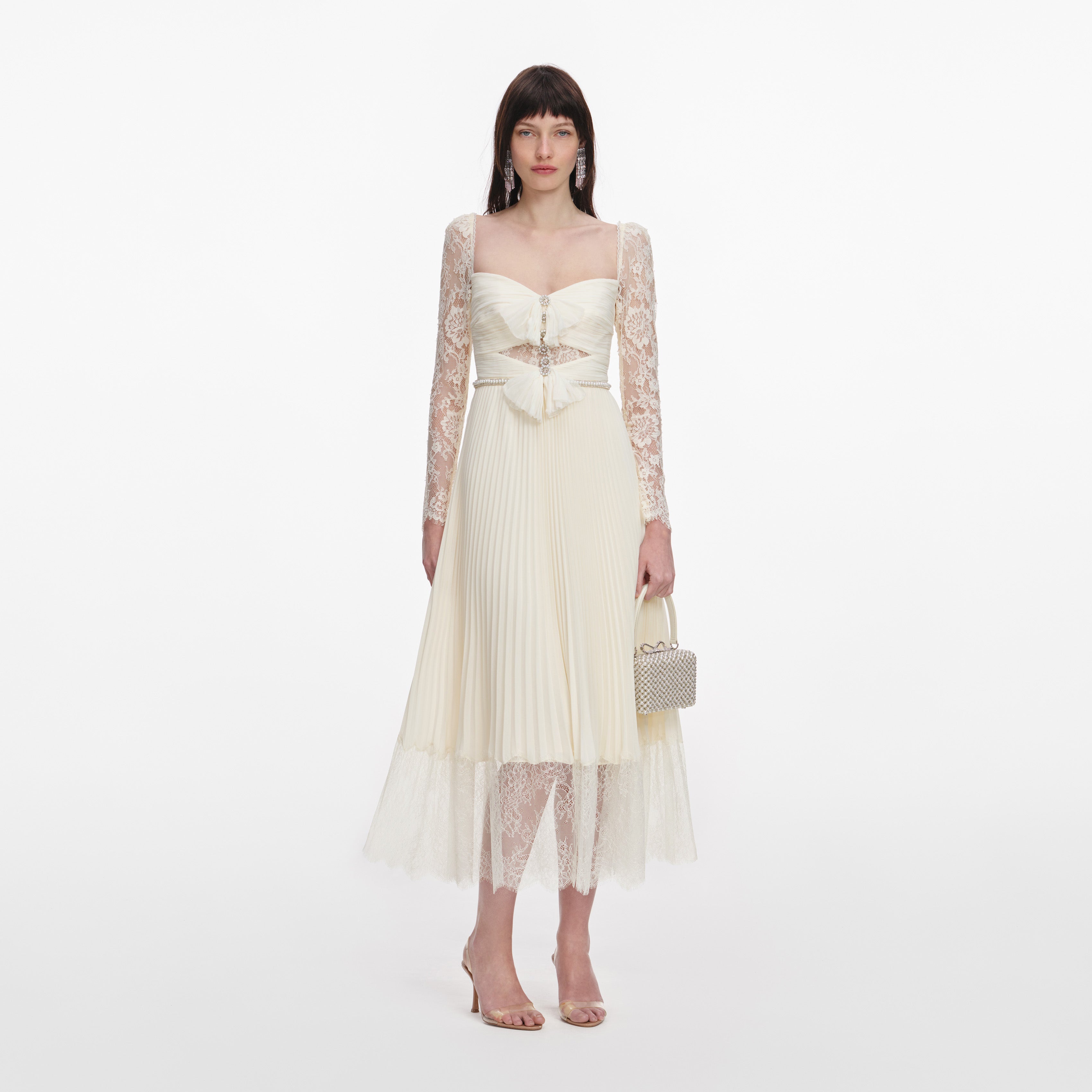 Cream Chiffon Lace Midi Dress