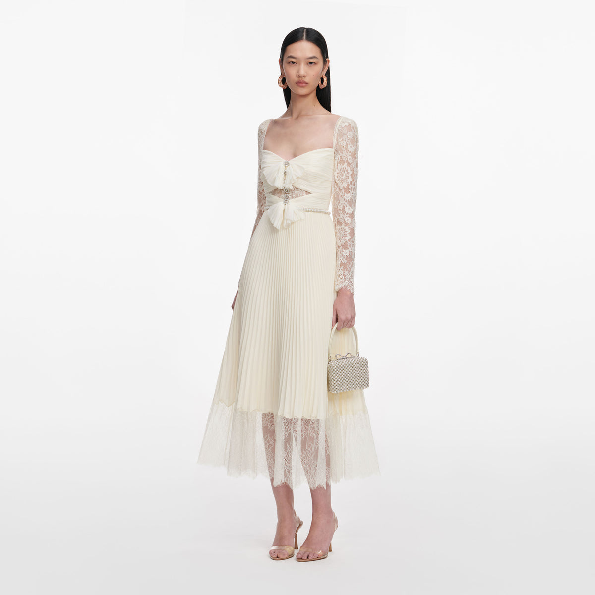 self portrait cream tulle lace midi dress self-portrait - Cream Chiffon Lace Midi Dress