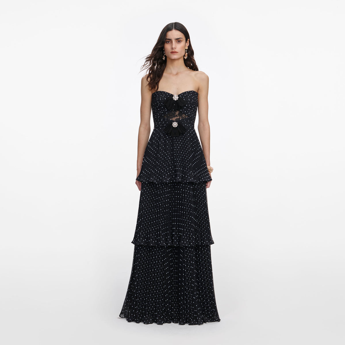 black polka dot dress maxi Petal and Pup Women's Melody Plisse Halter neckline and thin adjustable straps flatter your figure with a perfect fit. Black Polka Dot Cowl Neck