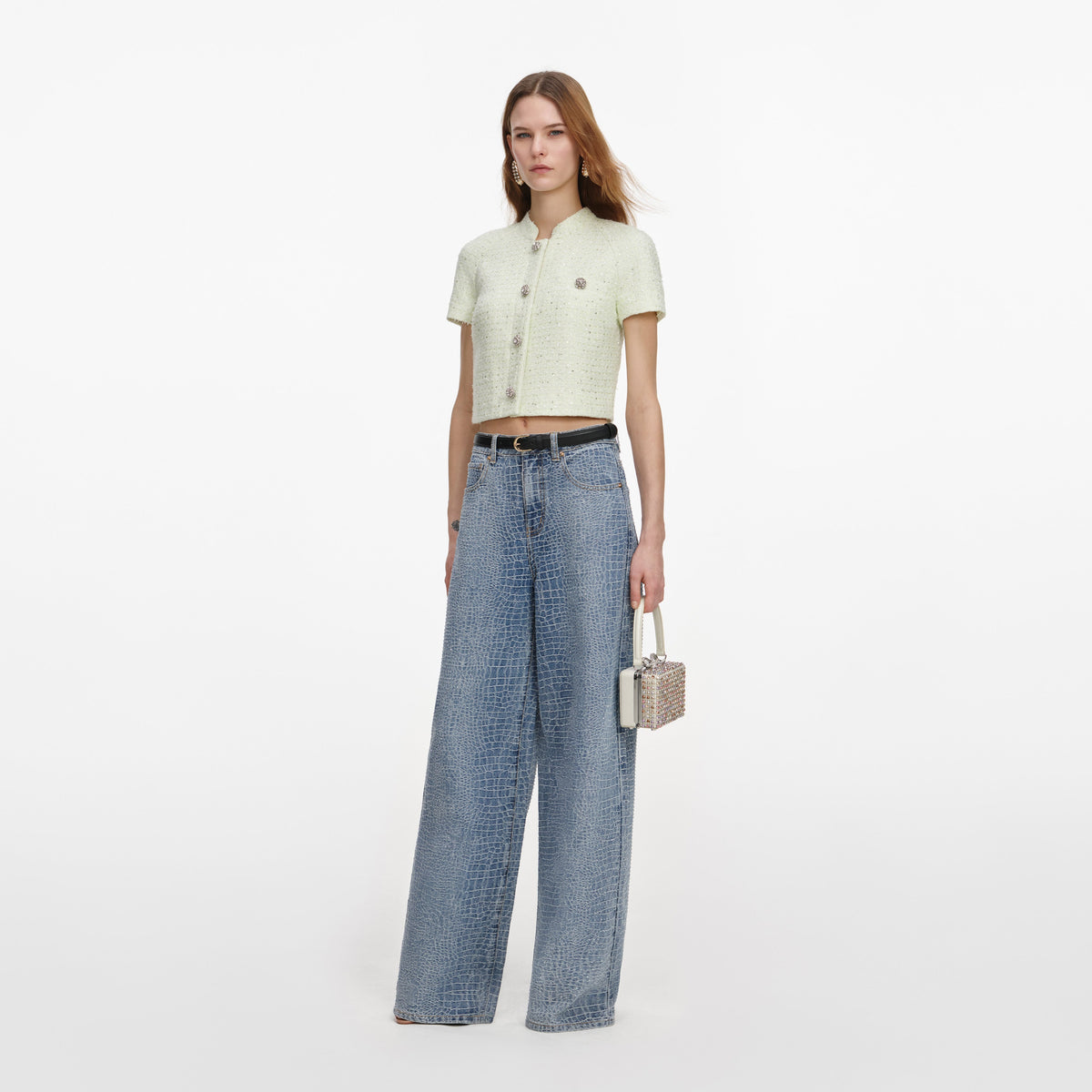 Lime Boucle Top self-portrait-US Lime Boucle Top self-portrait-US