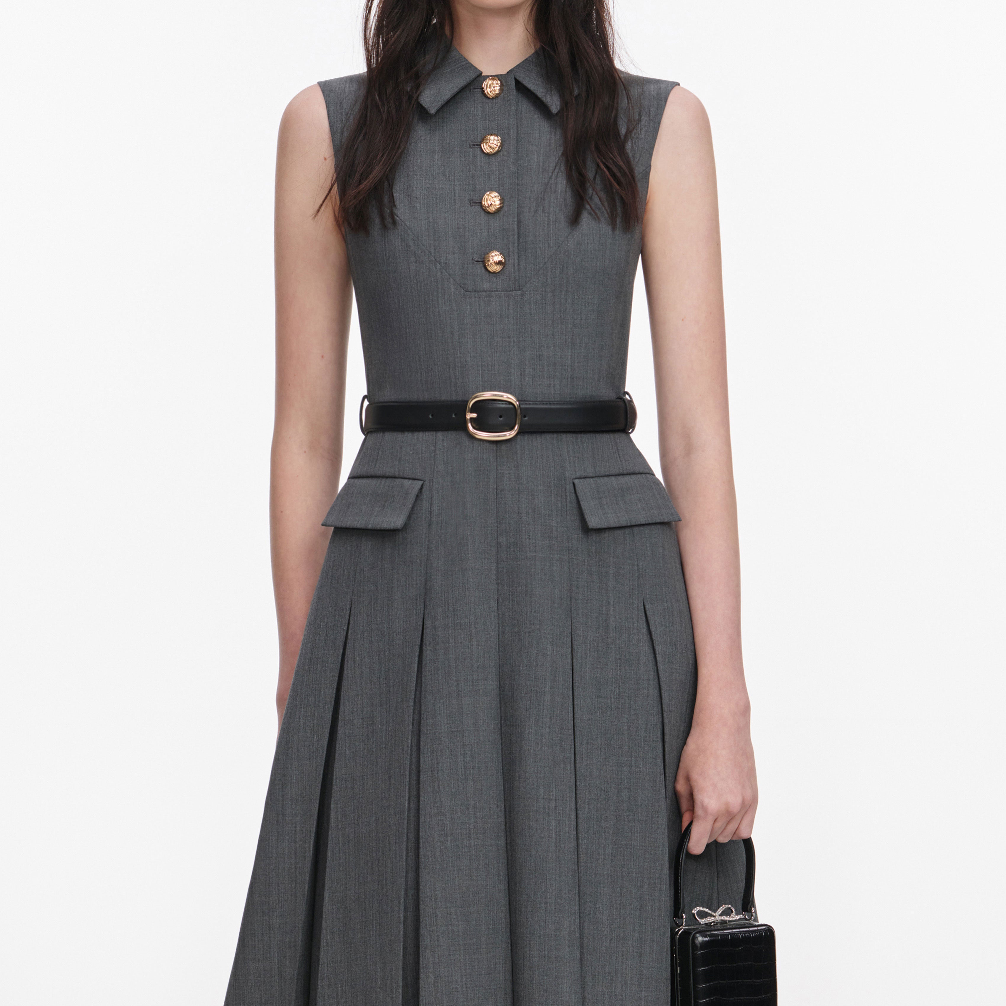 Grey Tailored Pleated Midi Dress – self-portrait-US