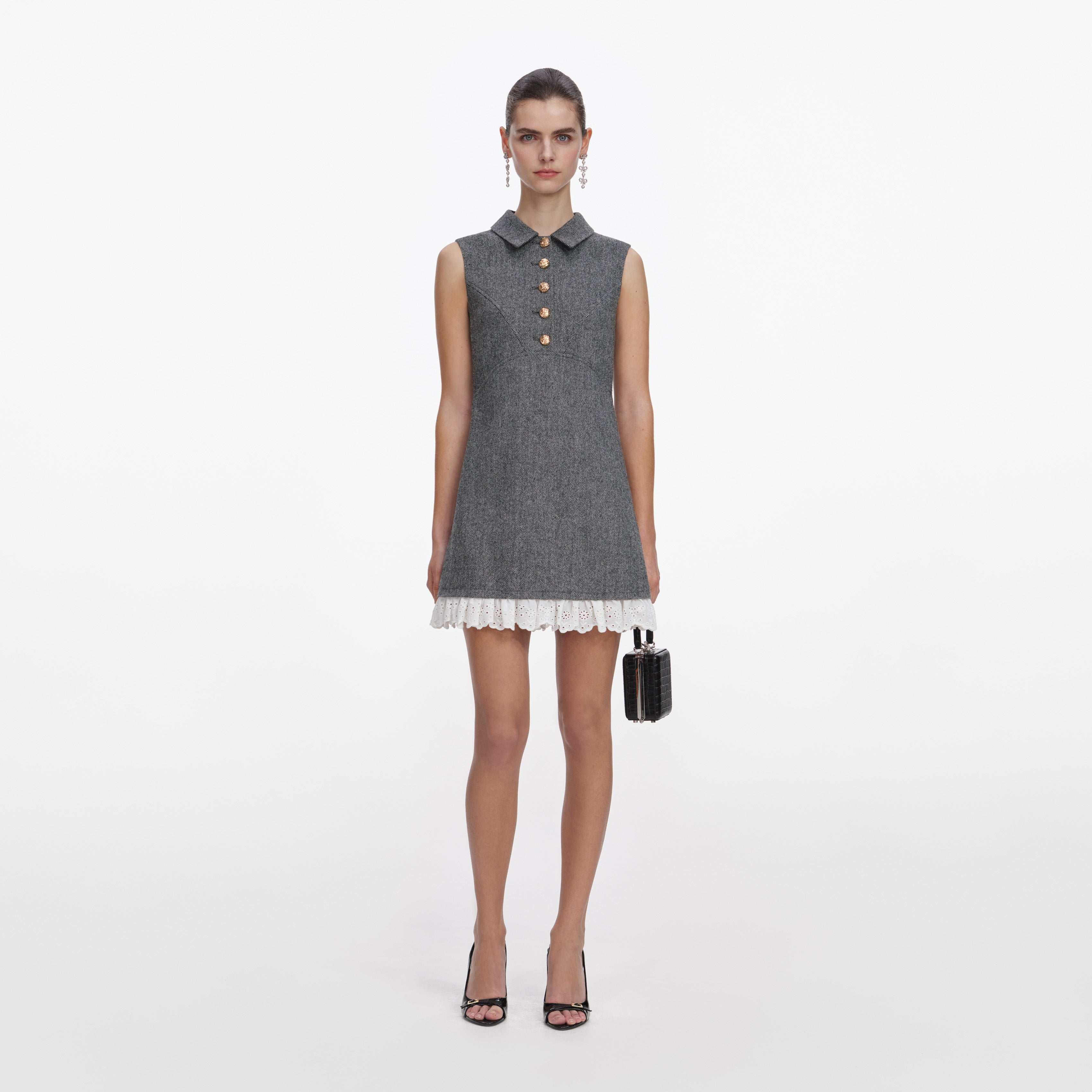 Grey Bandeau Herringbone Mini Dress – self-portrait-US