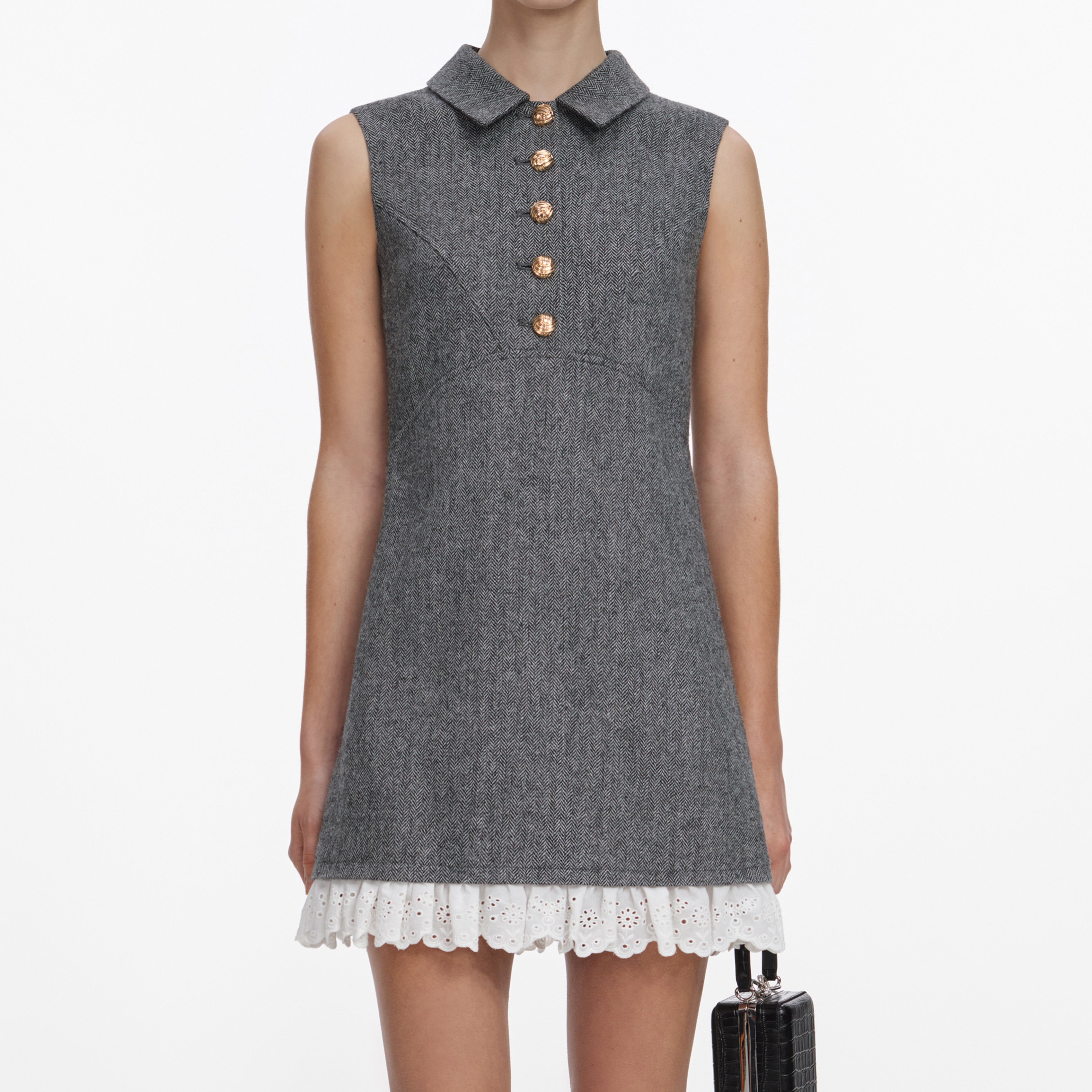 Grey Herringbone Mini Dress – self-portrait-US